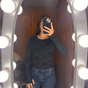 Women's Black Camouflage Long Sleeve Top